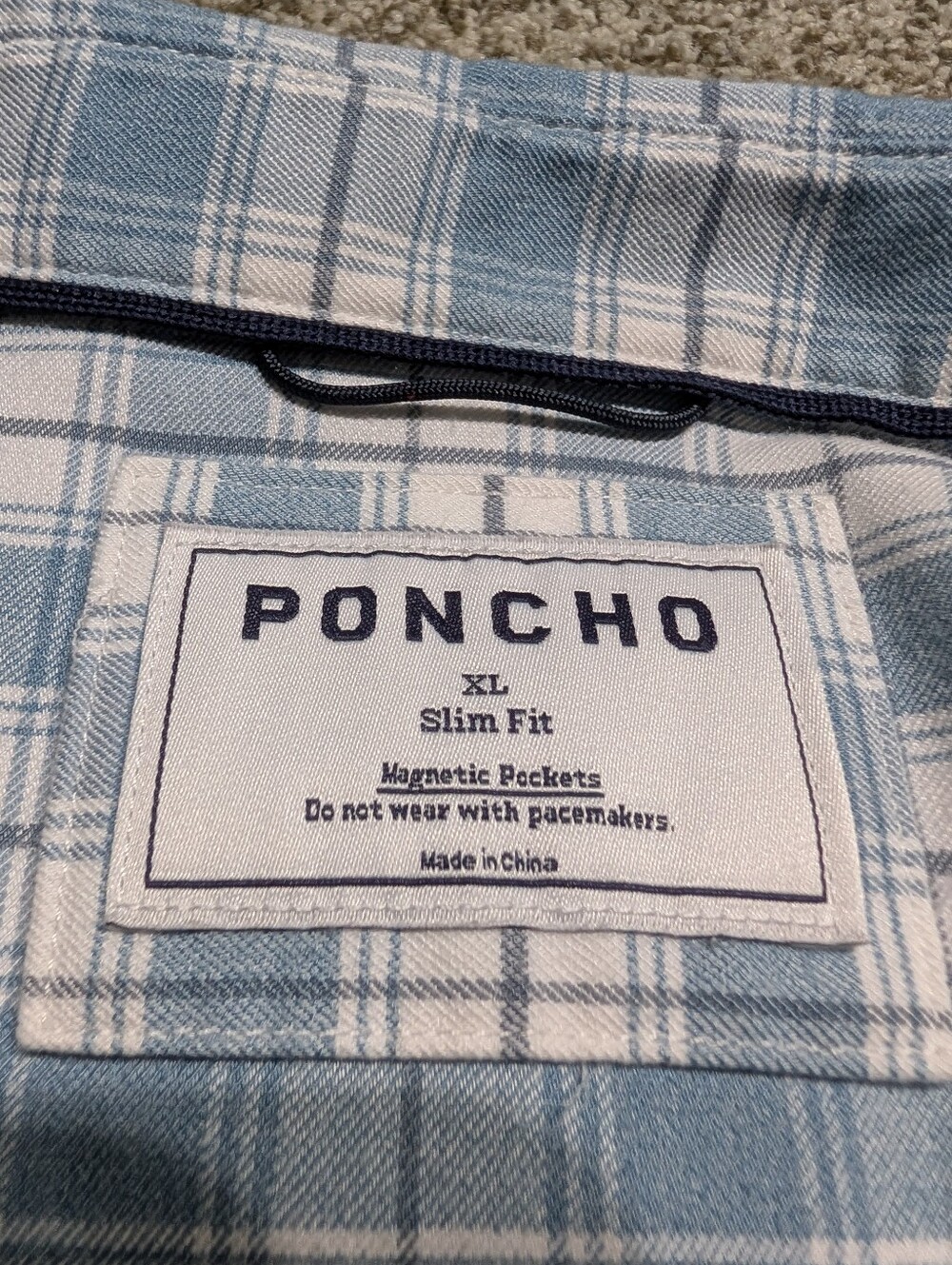 Poncho Long Sleeve Plaid Button Up Shirt Magnetic Pockets Size XL